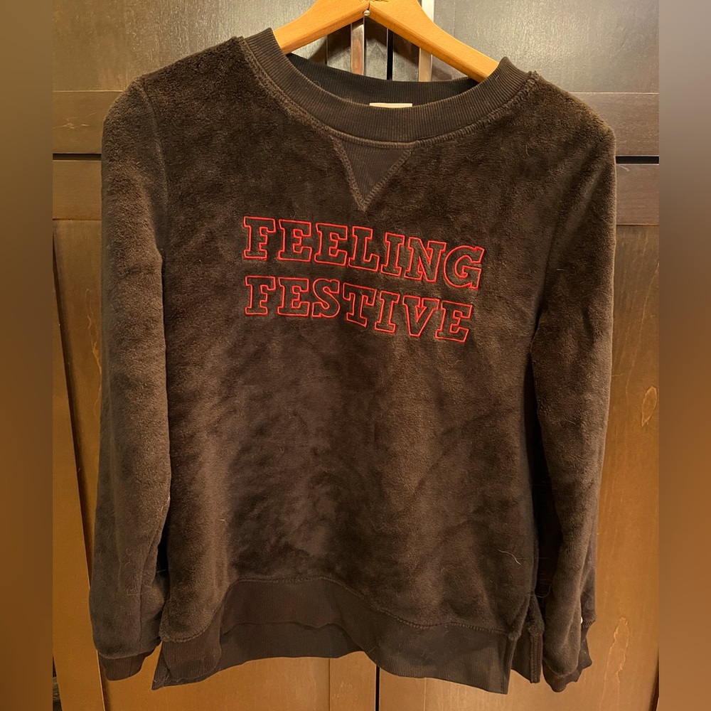 Wonder shop by Target velour black “Feeling Festive “ loungewear top size XS